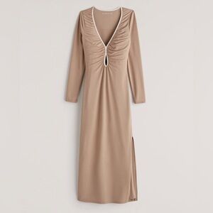 Abercrombie & Fitch Light Brown Long-Sleeve Keyhole Knit Midi Dress Size XS
